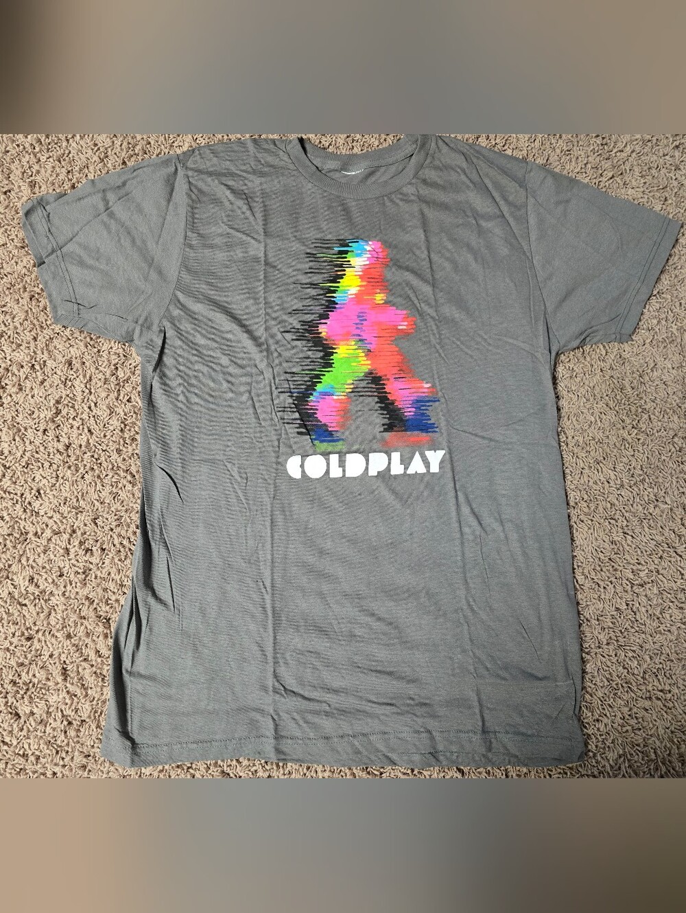 Coldplay Gray Graphic Band Tee with Rainbow Pixel Walker
